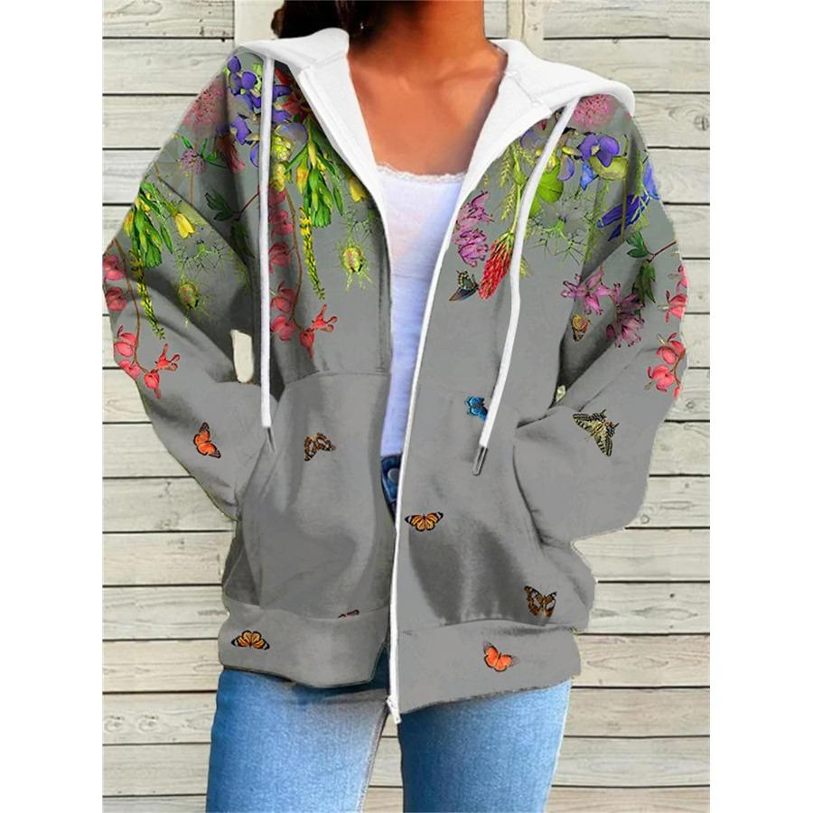 Autumn Women's Clothing Winter Printed Hooded Sweatshirt Sportwear Zipper Down 3D Pocket Hoodies Coat for Women