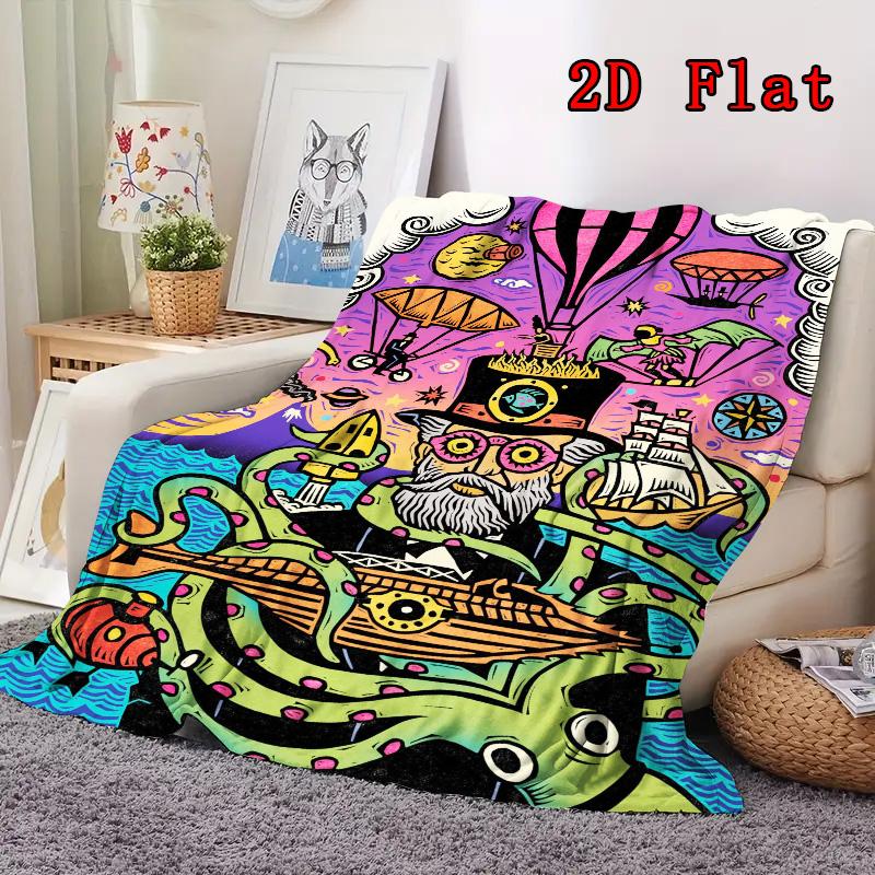 Steampunk Inventor Adventure 2D Flat Pattern Flannel Blanket High quality All Seasons Warmth and Comfort Perfect for Christmas Gifts.