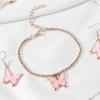 4 Piece Set Versatile Women Temperament High Aesthetic Value Fashionable High End Pink Butterfly Necklace Bracelet Earring Set