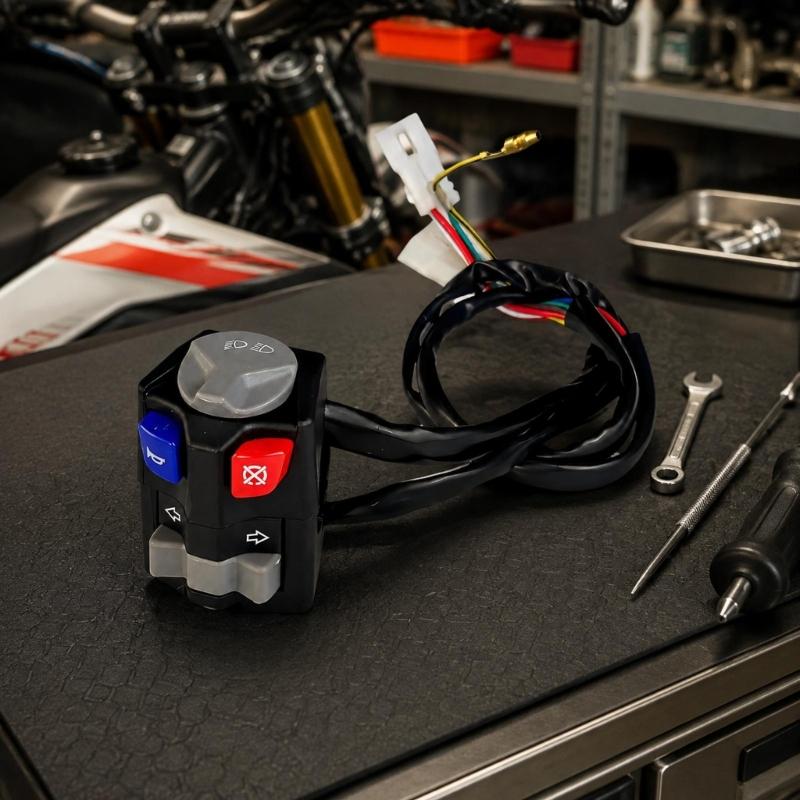 Handlebar Motorcycle Control Switches Assembly for Horn and Turn Signal Use, Replacement Part with Harness