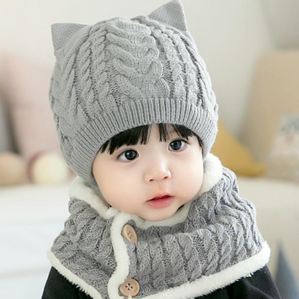 Soft Warm One Piece Hat Scarf Winter Children Bonnet Hats Lovely Baby Knitted Hats  Boys Girls
