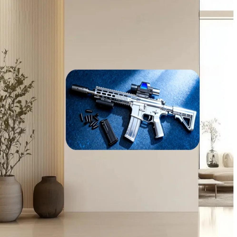 Tactical AR Rifle Tin Sign Metal Wall Art Silver for Gun Man Cave Bar Garage