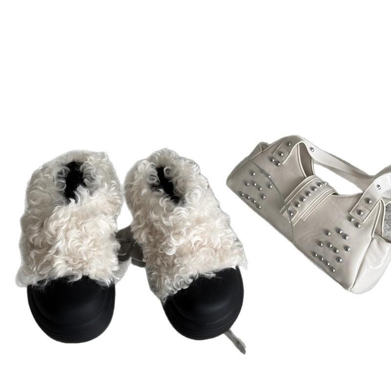 2025 Autumn and Winter New Foreign Trade Original Order Japanese INS Trendy Soft Cute Lamb Wool Warm Lightweight Bag Head Thick-soled Women's Slippers