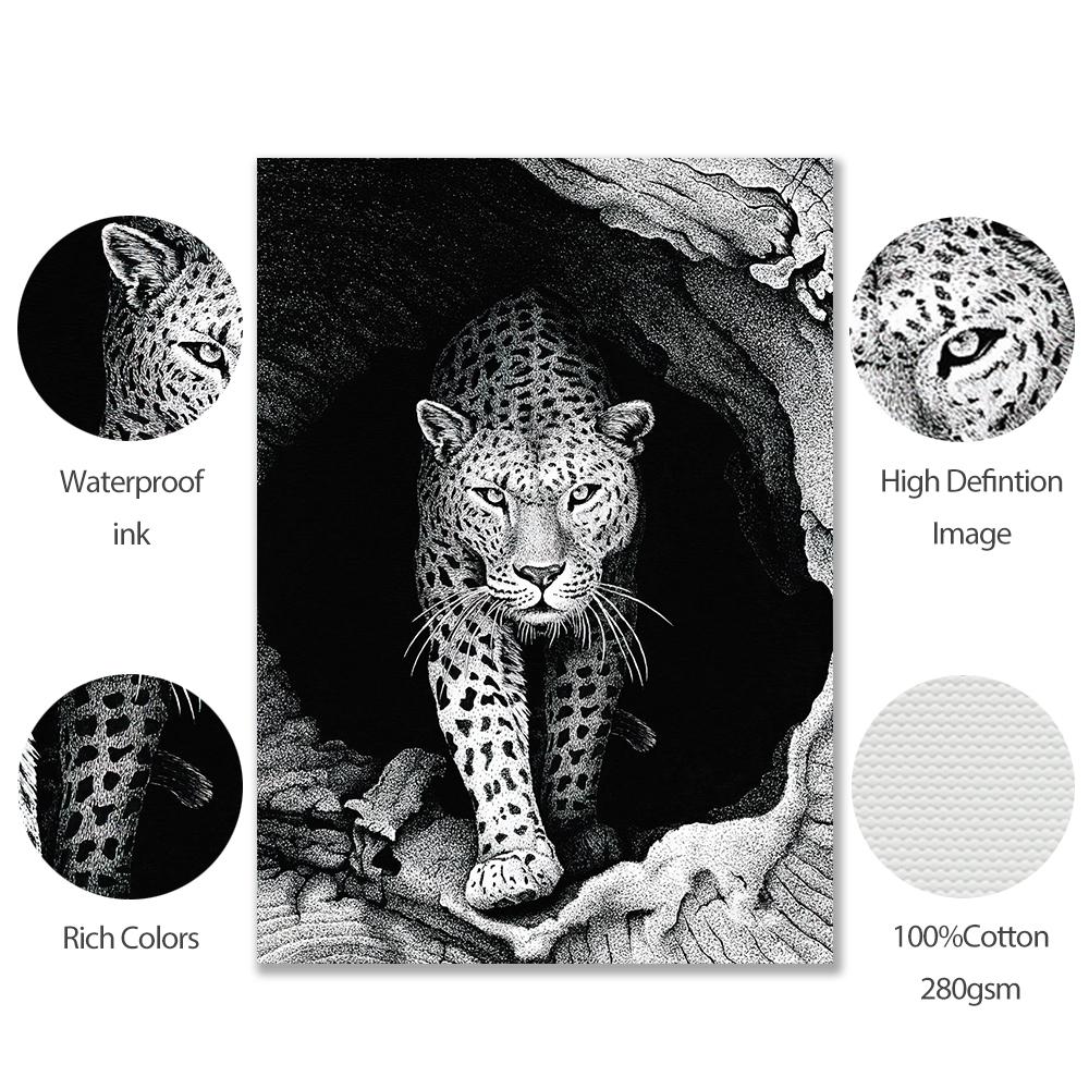 Black And White Leopard Fashion Animal Poster Print Canvas Wildlife Wall Decor Painting Room Home Picture Art Inspired Street