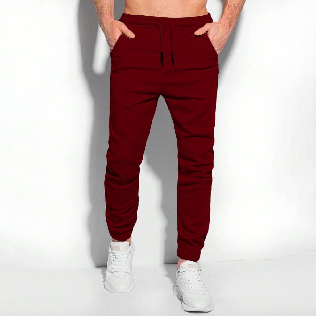 Men's Classic Outdoor Loose Casual Multi-pocket Work Pants, Youth Elastic Waist Drawstring Drawstring Leg Pants