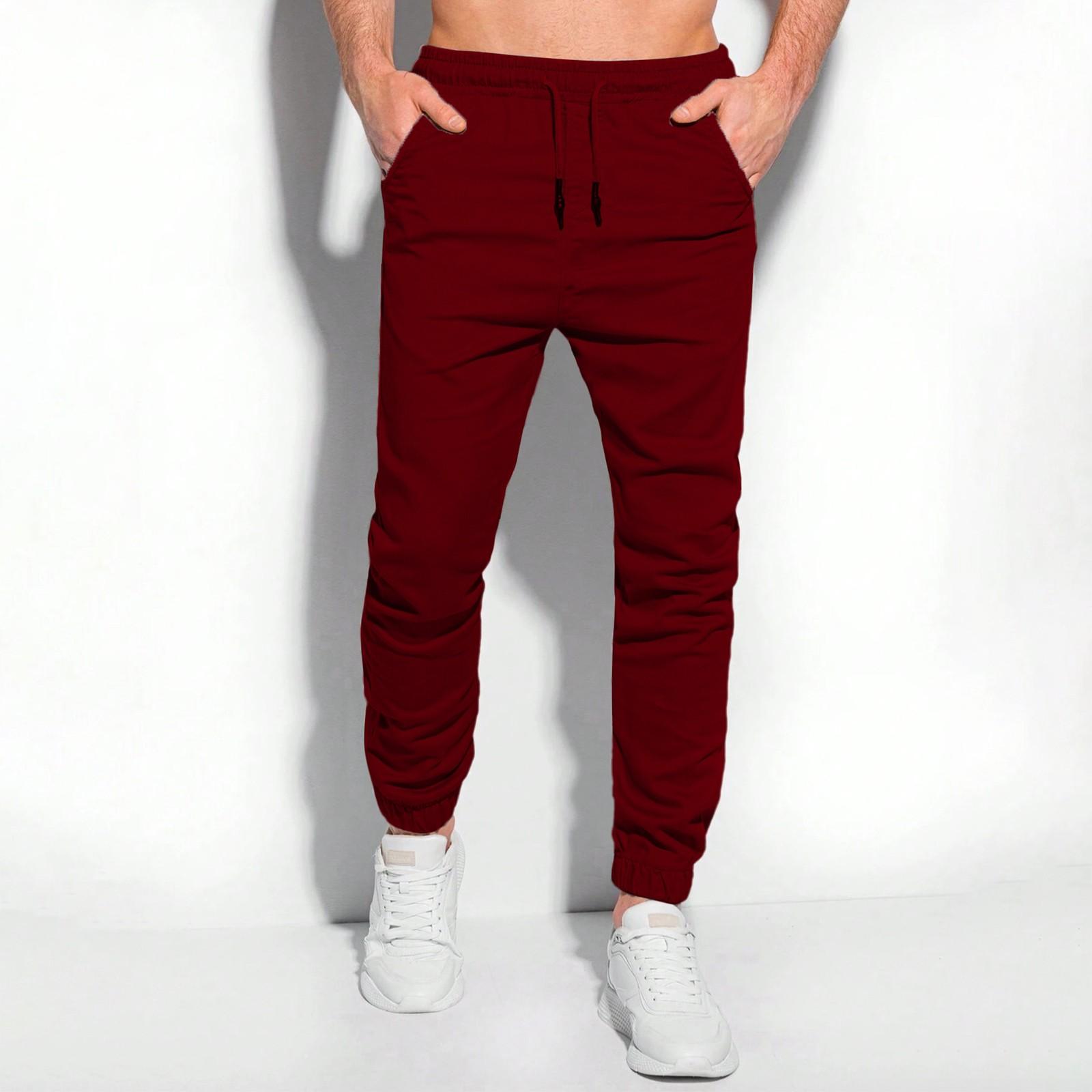 

Мужские классические повседневные рабочие брюки с несколькими карманами, молодежные брюки с эластичной резинкой на талии и завязками на шнурке XL винный