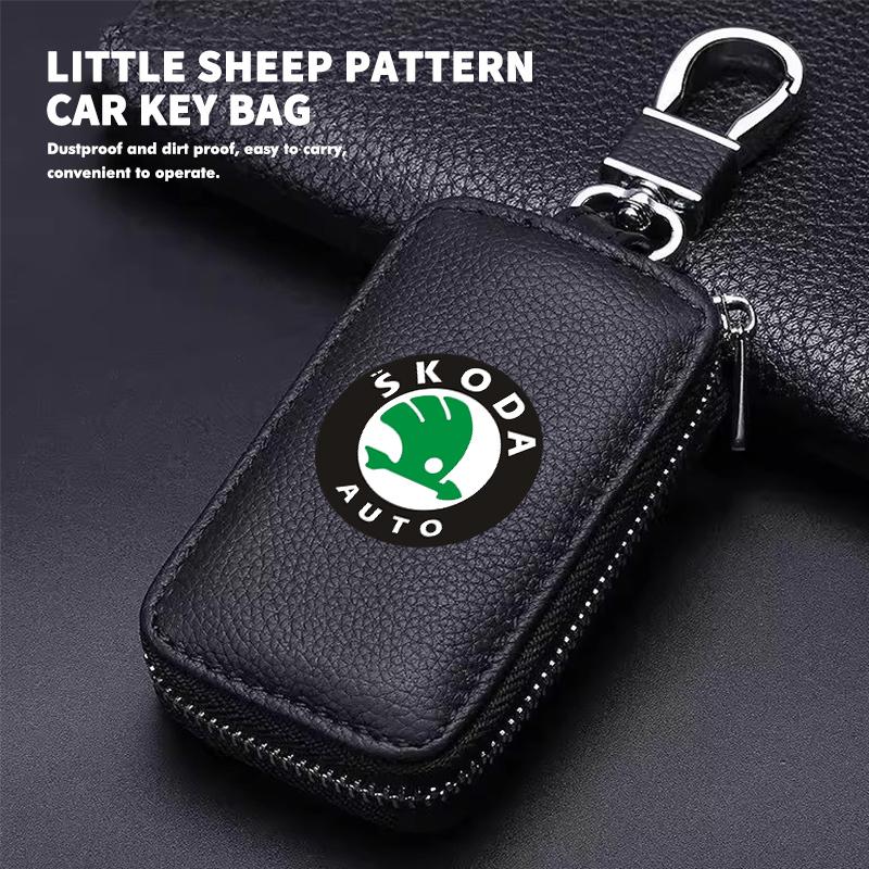 Leather Car Keychain Bag Organizer Key Zipper Case Bag Protection Cover For Skoda S Kodiaq Octavia 2 3 Yeti Karoq Rapid Fabia OO888