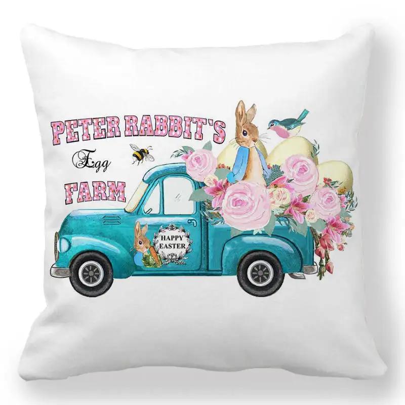 Easter Decorative Pillowcase Cartoon Egg Rabbit Flower Print Cushion Cover Bedroom Room Home Decor 45X45 Cm
