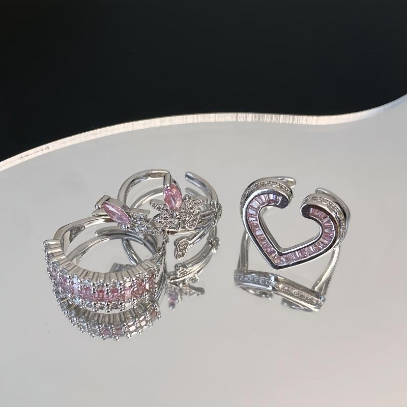 Pink Zircon Series High-End Light Luxury Sweet Cool Wind Opening Ring Niche Design Stacking Love Personalized Ring