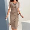 Kjole for kvinner sommerkjole slim fit kjole ensfarget chiffon rund hals kort ermet kjole