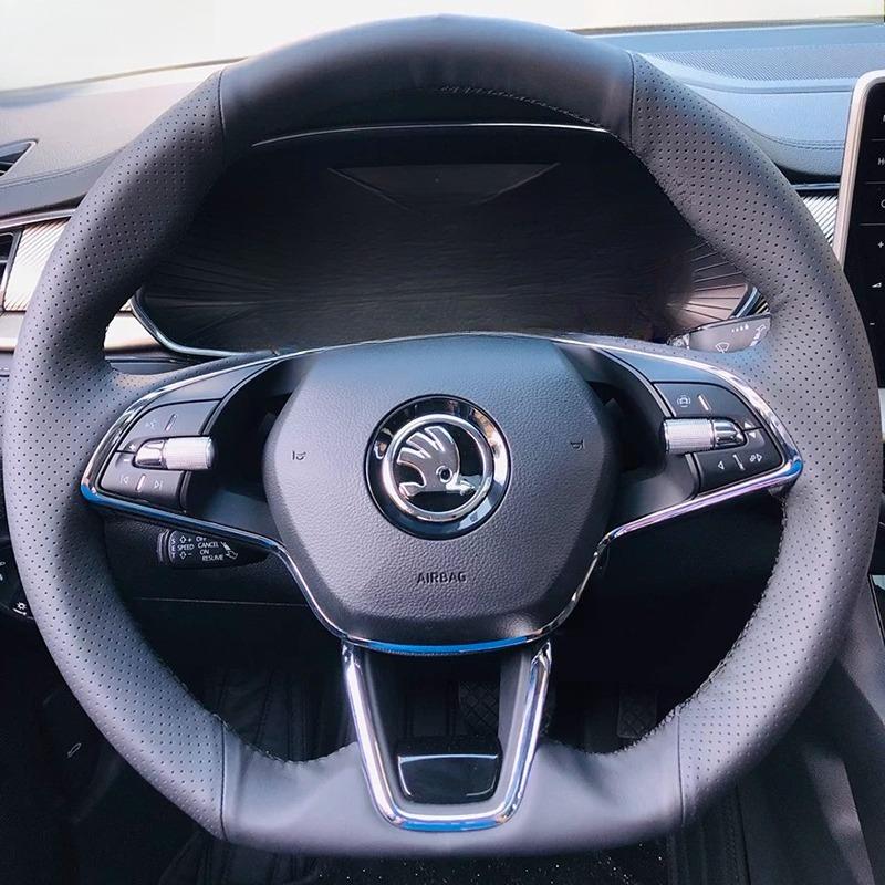 Для Skoda Octavia PRO KAROQ - Ручная прошивка Темно-серый Кожаный нескользящий Чехол на руль Автозапчасти 1