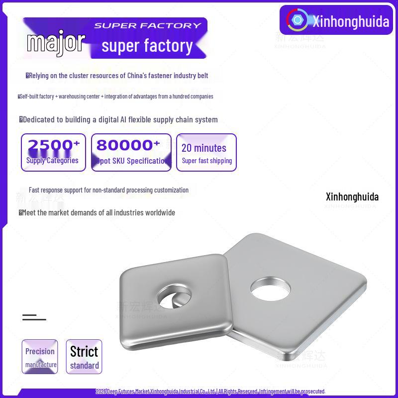Hot-Dip Galvanized Carbon Steel Square Washers with Hole, Sizes: M6-M30