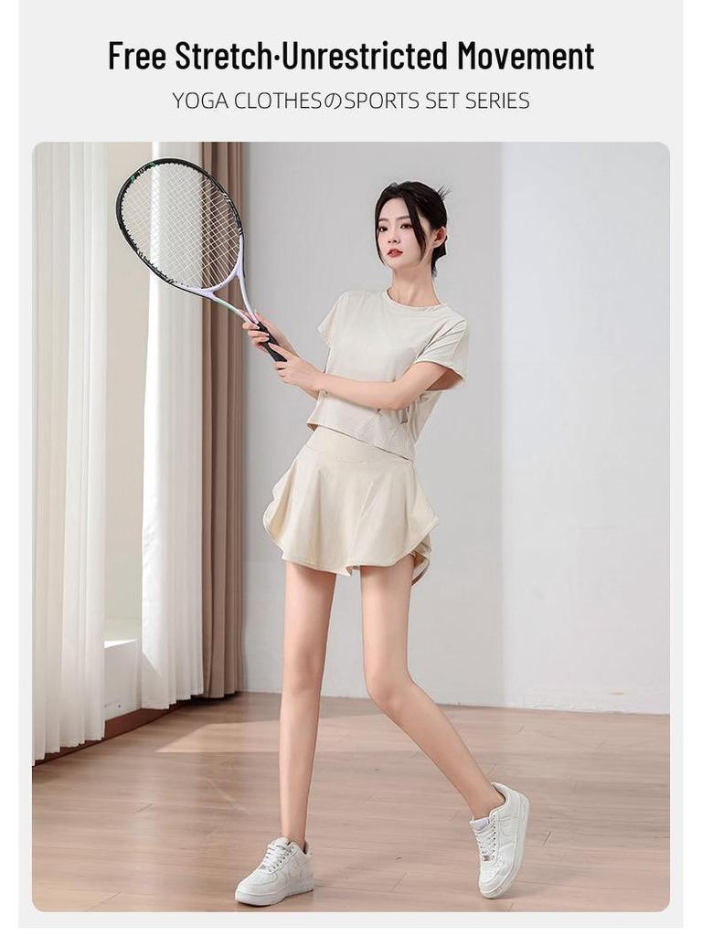 Damen Sommer 2024 Schnelltrocknendes Badminton- & Tennis-Set: Spitzenrock & Sportbekleidung für Yoga, Laufen, Fitness.