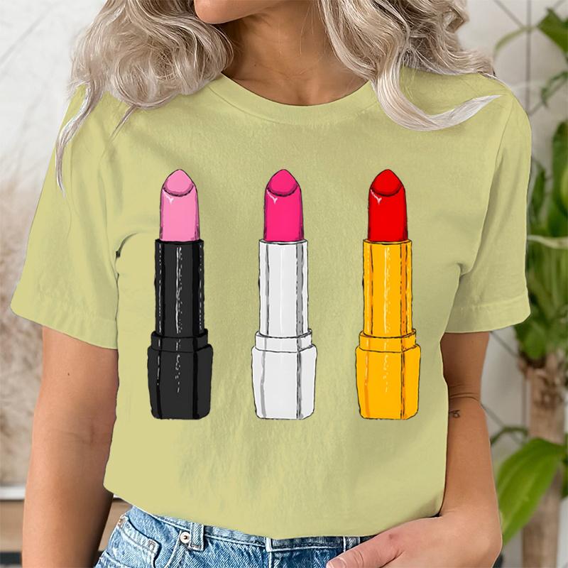 Summer Clothing Lipstick Makeup Fashion Women Tee Tshirts Casual Short Sleeve Regular Female Graphic T Shirt Fashion Clothes