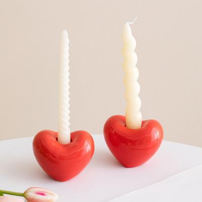 Heart Shaped Ceramic Holder Small Candlestick Romantic Candle Holder for Wedding Party Dinning