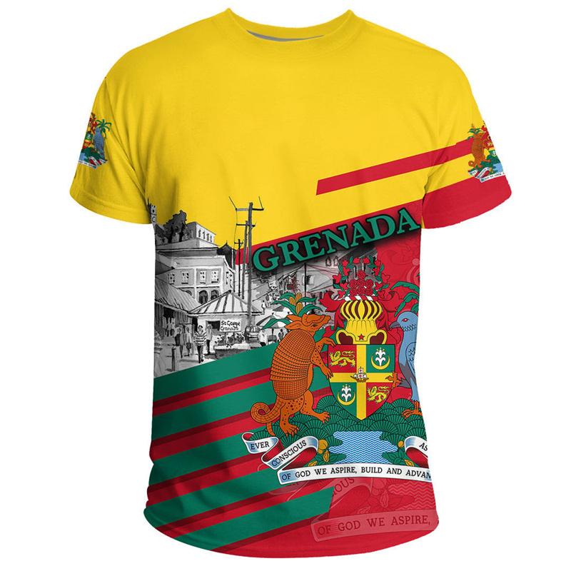 Grenada Flagg Grafisk T-shirt För Män 3D-tryckt Vapen T-shirt Sportkläder Rund Hals Korta Ärmar Casual T-shirts
