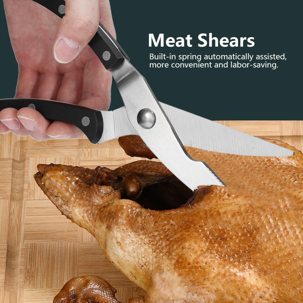 Silver Black Poultry Shears Non-Slip Handle Kitchen Shears Food Shears Poultry Fish Chicken Meat