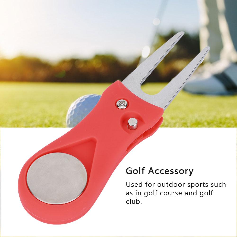 Portable Golf Green Divot Repair Tool Folding Ball Fork Lawn Repairing Golfer Practicing Accessoryred