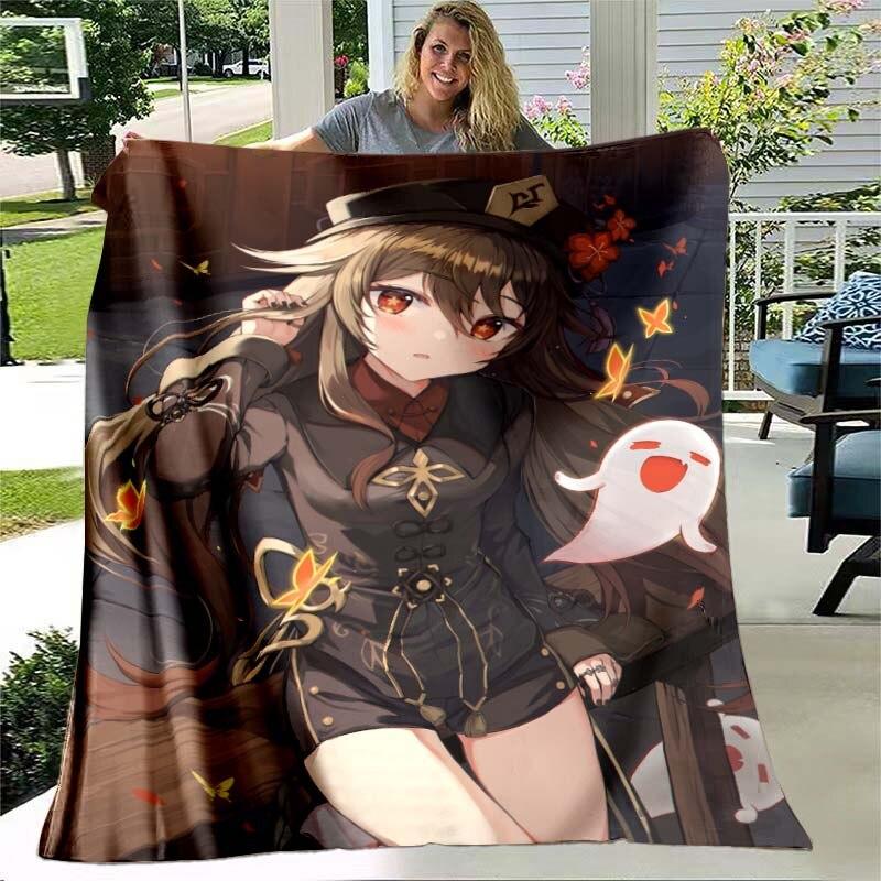 Game Genshin Impact Flannel Throw Blanket Gamer Cartoon Bedspread Smooth Soft Warm Gamer Gift Bed Sofa Home Bedroom Office Decor