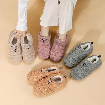 Cross-border Wholesale Autumn and Winter Home Button Straight Cotton Shoes Thickened Warm Indoor Non-slip Velvet Outer Cotton Slippers