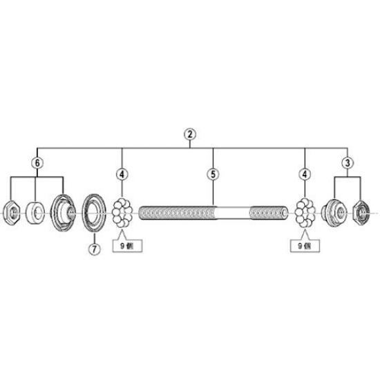 Shimano hub axle assembly length 141mm ball bearing spacing (axle / 130mm)