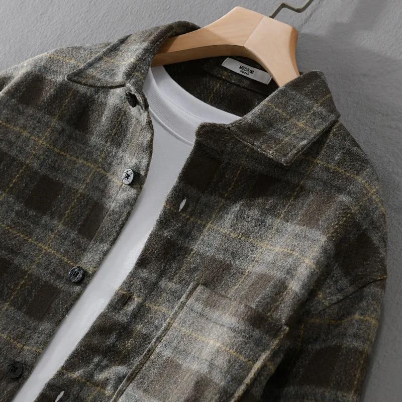 Frühling Herbst Shirts für Männer Täglich Casual Lose Hemd Tasche Revers Gebürstet Kariertes Hemd Harajuku Mode Langarm Männer Tops