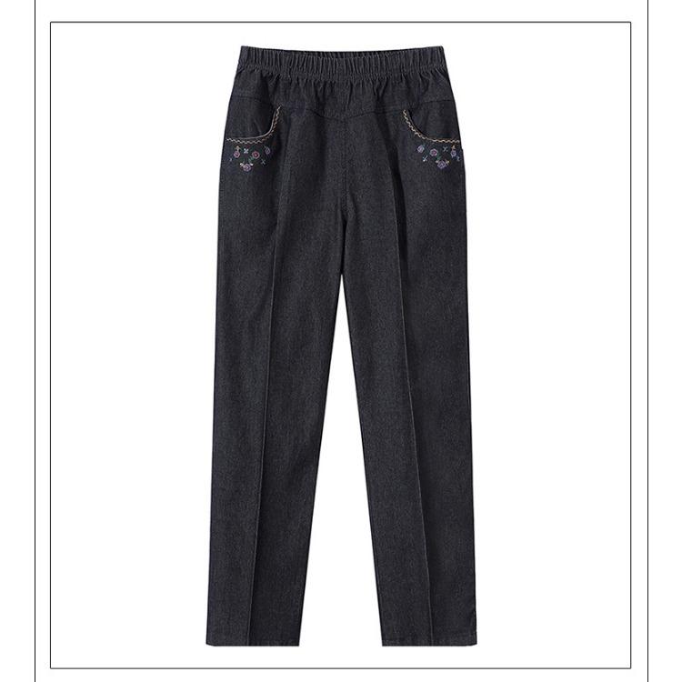 Middle Aged and Elderly High Waist Spring Jeans for Women Straight Leg Pants Middle-aged Women Loose Pants for Spring and Autumn
