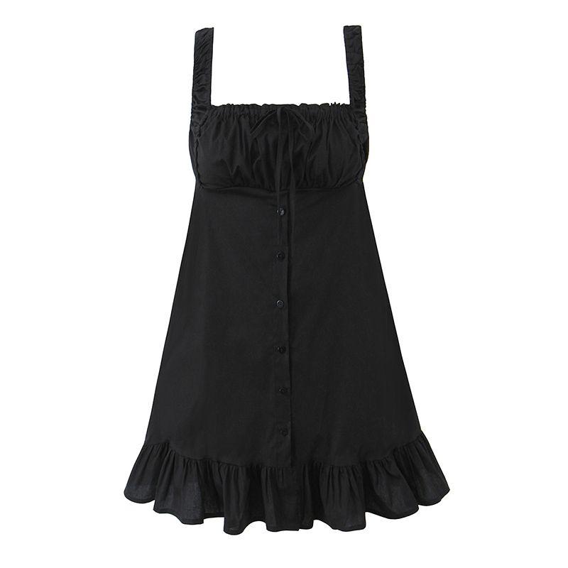 

Moonlight Fairy Tale Frankies French style Girl Bow Lace-up Overlapping Design A Word Sleeveless Sling Dress Black L