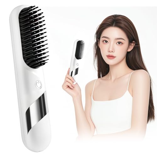 

Hair Straightener with Heat Brush for Salon-Grade Shiny Hair, 4 Temperature Settings (140°C - 200°C), Negative Ion, Anti-Static, Cordless, Type-C Rech