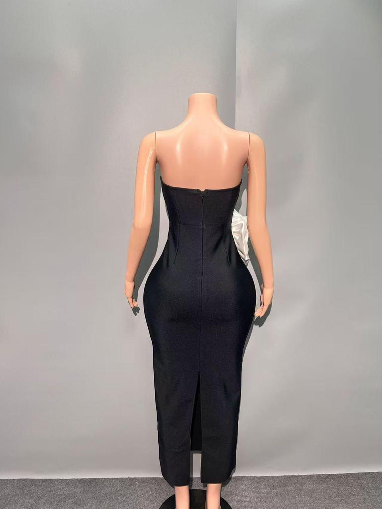 Elegante Abito Bandage con Spalline Sottili e Design Floreale 3D – Abito da Sera Slim Fit