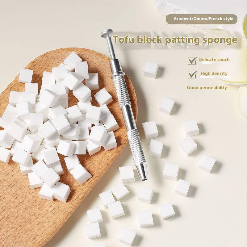 Colorful Square Nail Sponge Set Gradient Nails Brush Soft Mini Nails Smudge Tool Diy Manicure Makeup Sponge With Grabbing Pen