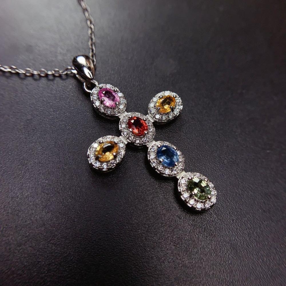 Vícebarevný turmalín s vysokouhlíkovým diamantem Náhrdelník pro ženy Imitace safírového přívěsku ze Srí Lanky Módní šperk