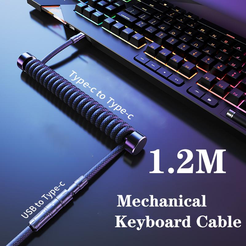 Eary 1.2m Coiled Keyboard Cable USB To Type-C Detachable Metal Aviator for Mechanical Gaming Keyboard Accessories for PC Laptop