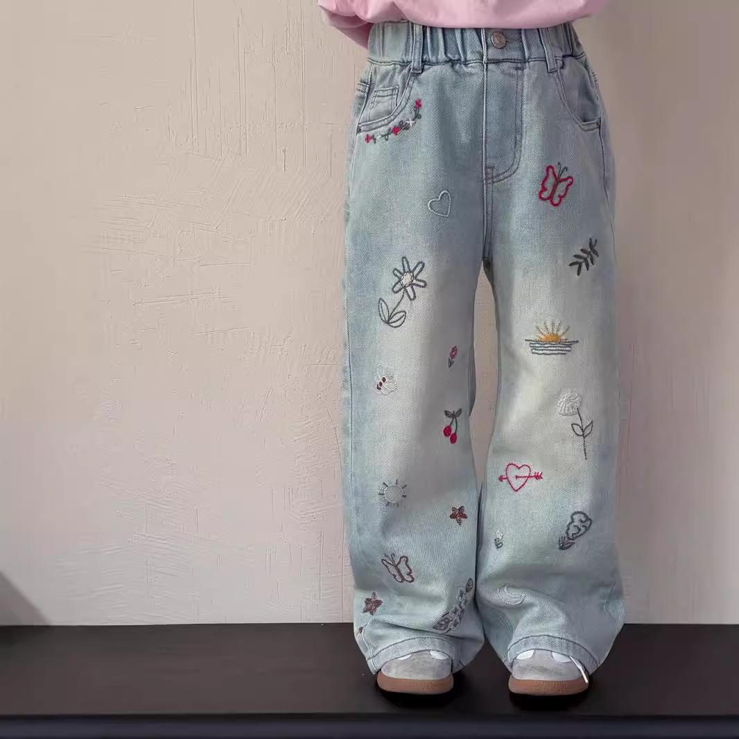 

Девичьи джинсы широкого кроя с вышивкой - Коллекция Осень 2024 140 cm