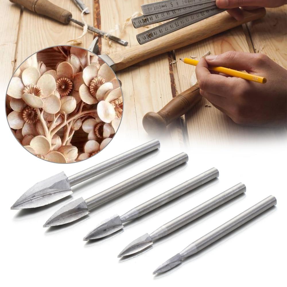 5 Pçs/set Escultura Em Madeira De Aço Inoxidável Gravura Broca Fresagem Ferramenta Cinzel Raiz