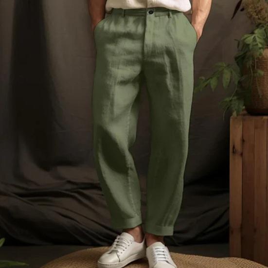 Heren Broek Middelhoge Taille Knop Rits Sluiting Casual Broek met Zakken Effen Kleur Losse Pasvorm Lichtgewicht Ademende Broek