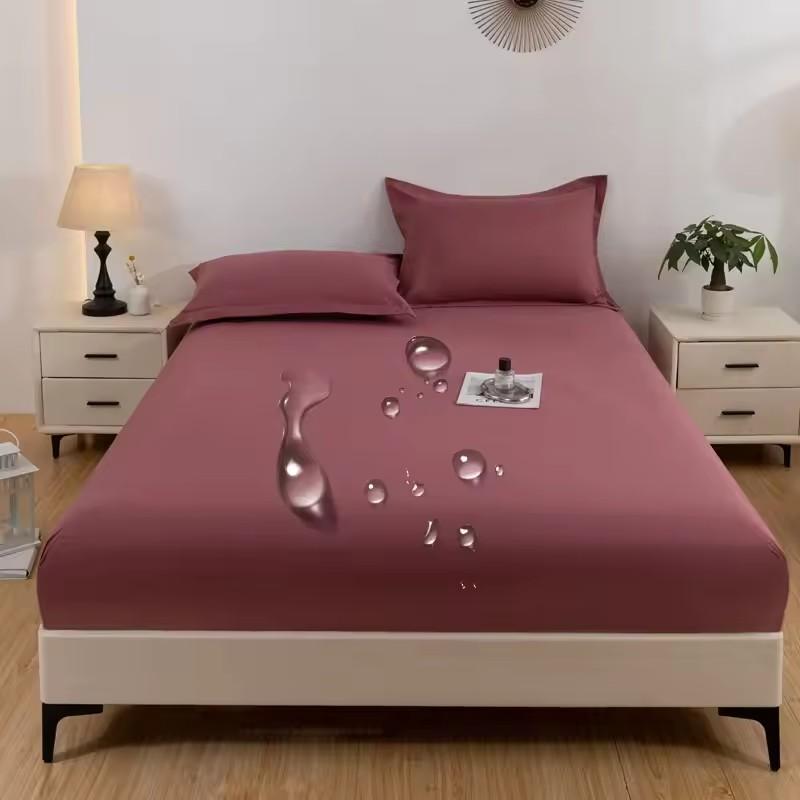 Waterproof Fitted Sheet High Elasticity, Easy-Clean Solid Color Mattress Protector Cover for Bed (No Pillowcase)