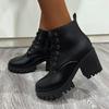 Fashion 2025Block Heel Short Thigh Boots Women's Fashion Round Toe Lace-Up Front Side Zipper Platform Waterproof Non-Slip Heels