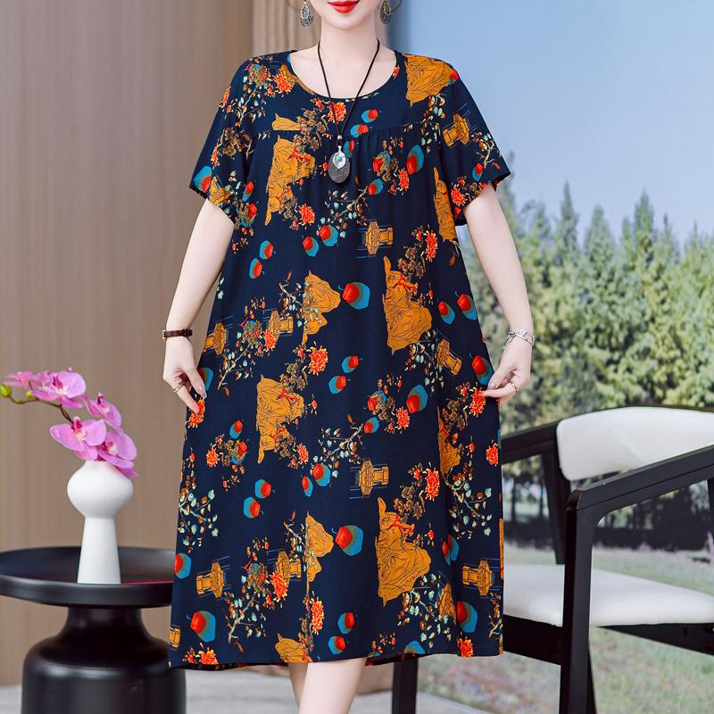 Plus Size Eleganckie sukienki letnie Luźne sukienki typu oversize z krótkim rękawem w stylu vintage Kobieta