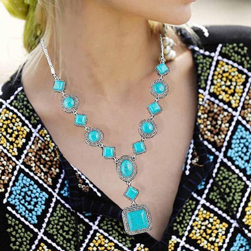 Vintage Boho Türkis Anhänger Halsketten Ethnisch Stil Perlenkette Pulloverkette Halsketten Damenschmuck Geschenke