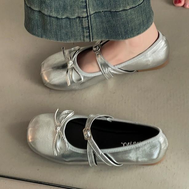Shallow ballet single shoes women's French retro bow low heel 2025 new summer skirt Mary Jane shoes