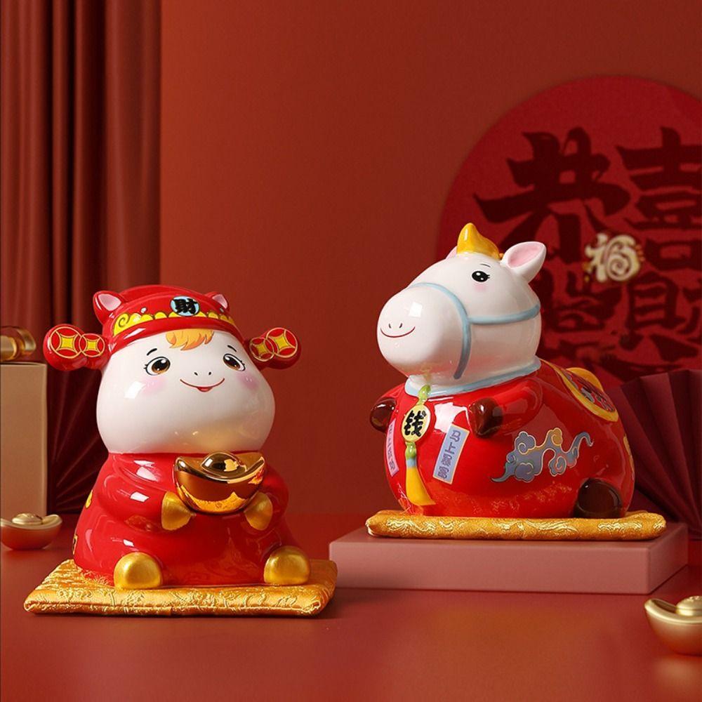 Ceramic Material Ceramic Horse Ornaments Horse Design Figurine Style Ceramic Zodiac Horse Zodiac Theme Piggy Bank Function