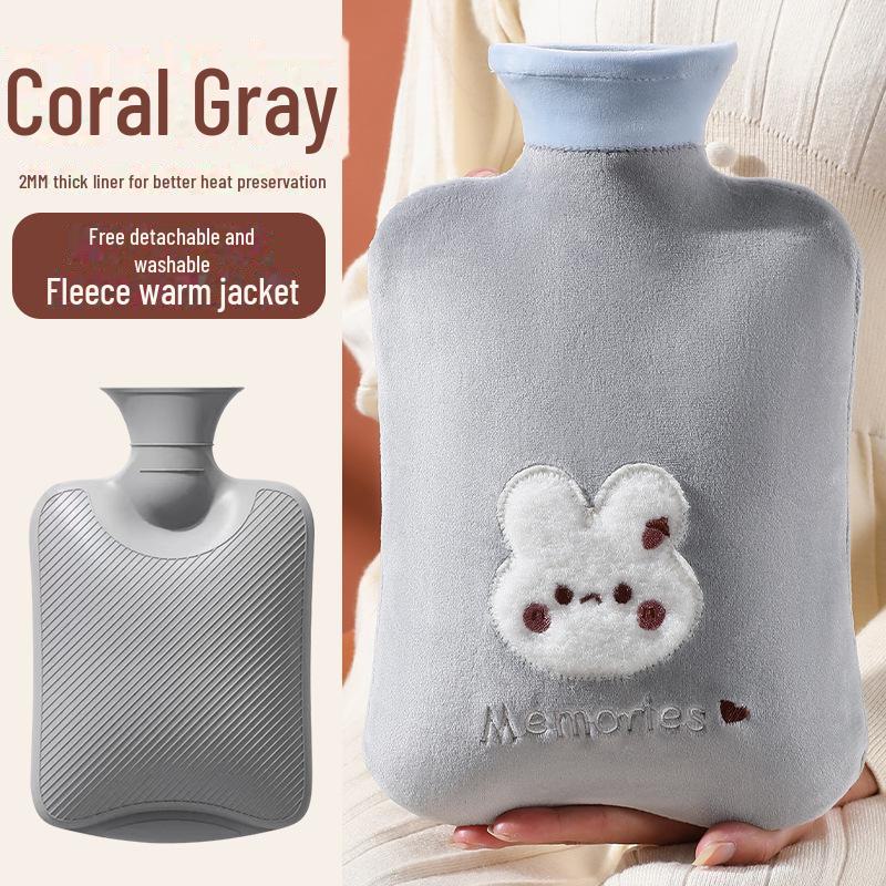 Plush Rabbit Fur Water-Filled Hand Warmer Bag - Thickened PVC Cartoon Design