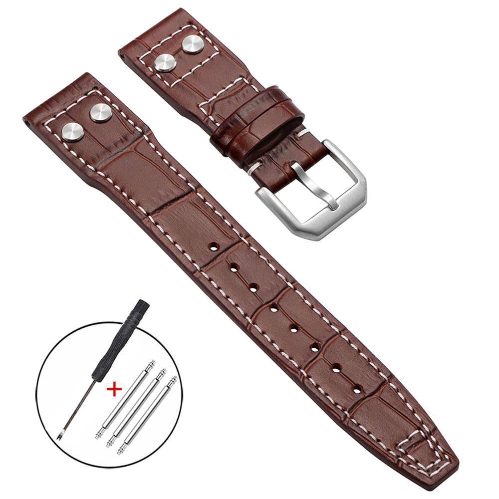 

Ремешок для часов из натуральной кожи 20 мм 21 мм 22 мм для ремешков для часов IWC Pilot Business Sport Наручный ремень Мужской Женский Прошитый Браслет Ремень 20mm коричневый