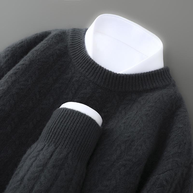 Men s 100% Pure Wool Round Neck Thick Knit Sweater - Soft, Skin-Friendly, Warm Base Layer S
