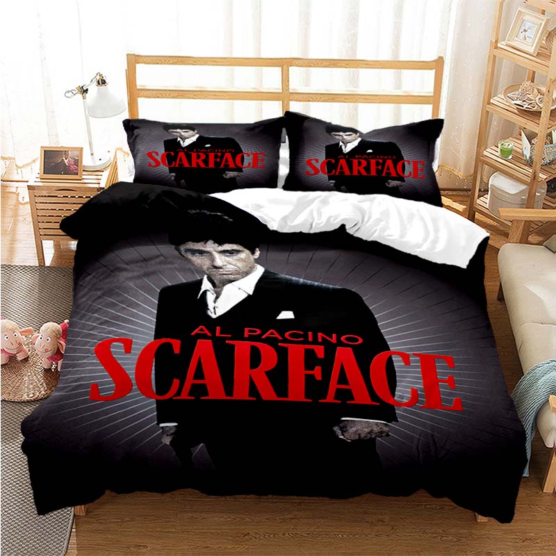 Tony Montana Scarfaces Bedding Set Boys Girls Twin Queen Size Duvet Cover Pillowcase Bed Kids Adult Home Textileextile