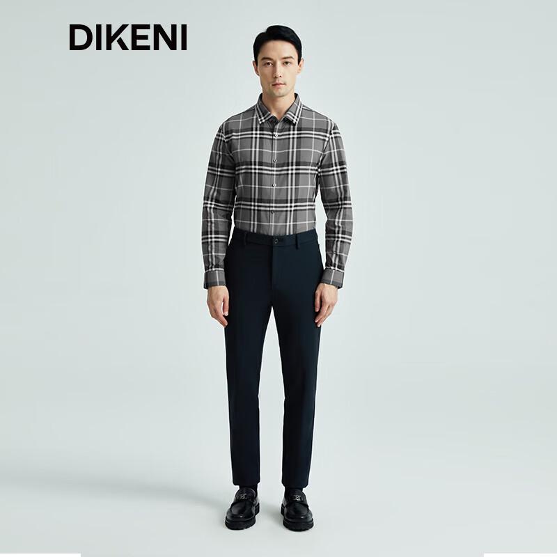 DIKENI Men's Scottish Plaid Non-Iron Knit Long-Sleeve Shirt