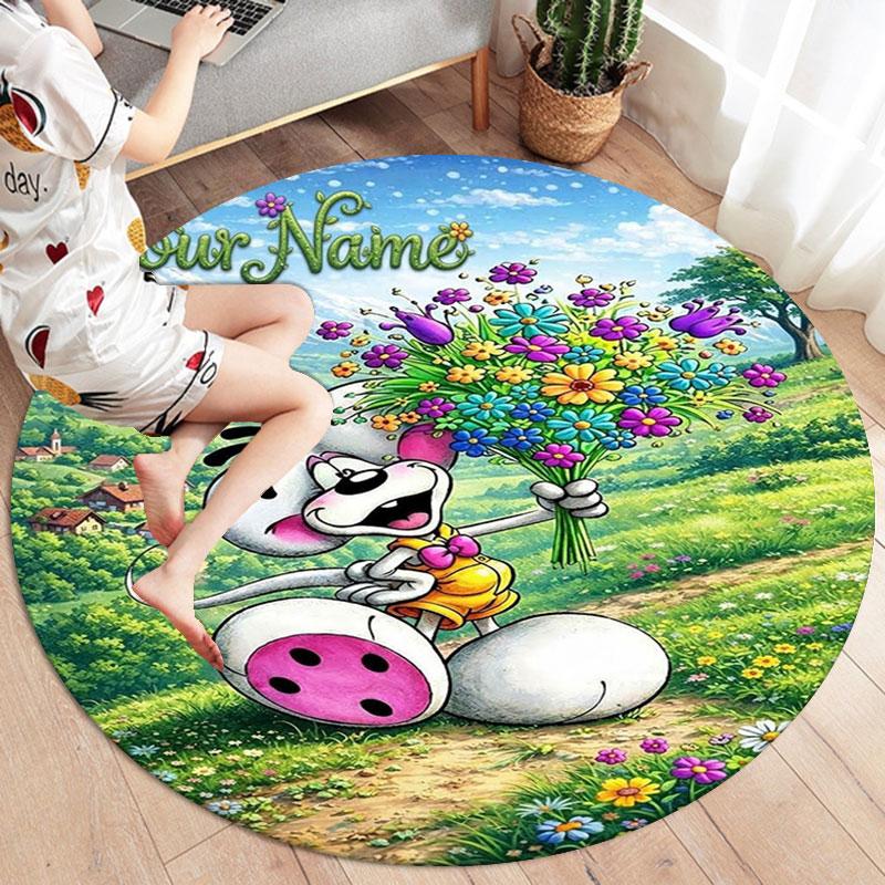 Diddl Custom Name Round Area Rug,Carpet Rug for Living Room Bedroom Sofa Playroom Decor,Non-slip Floor Mat
