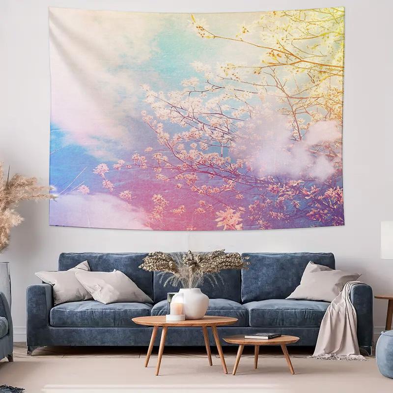 Floral Tapestry Wall Hanging Sakura Blossom Decor Aesthetic Room Decor Japanese Style Nature Landscape Bedroom Backdrop Dorm Roo