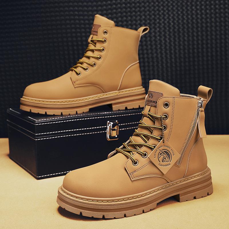 High Top Big Head Shoes Autumn Men's Lace-Up Martin Boots Outdoor Tooling Boots Fashion Side Zipper Rhubarb Boots
